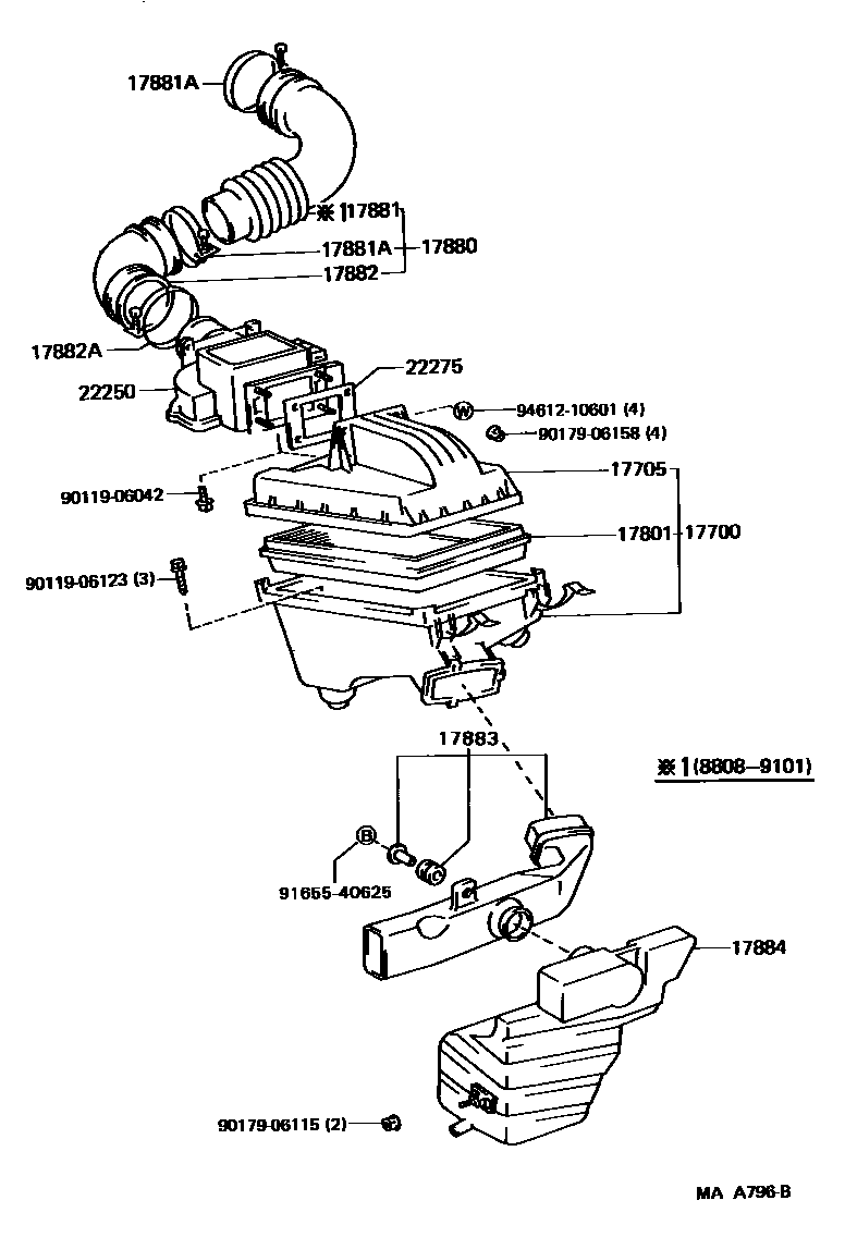 Toyota CAMRY Air Cleaner EPC diagram — MAA796B