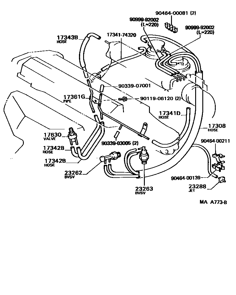 Toyota CAMRY vacuum tube EPC diagram — MAA773B
