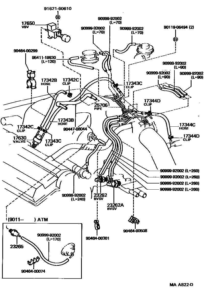 Toyota CAMRY vacuum tube EPC diagram — MAA822D