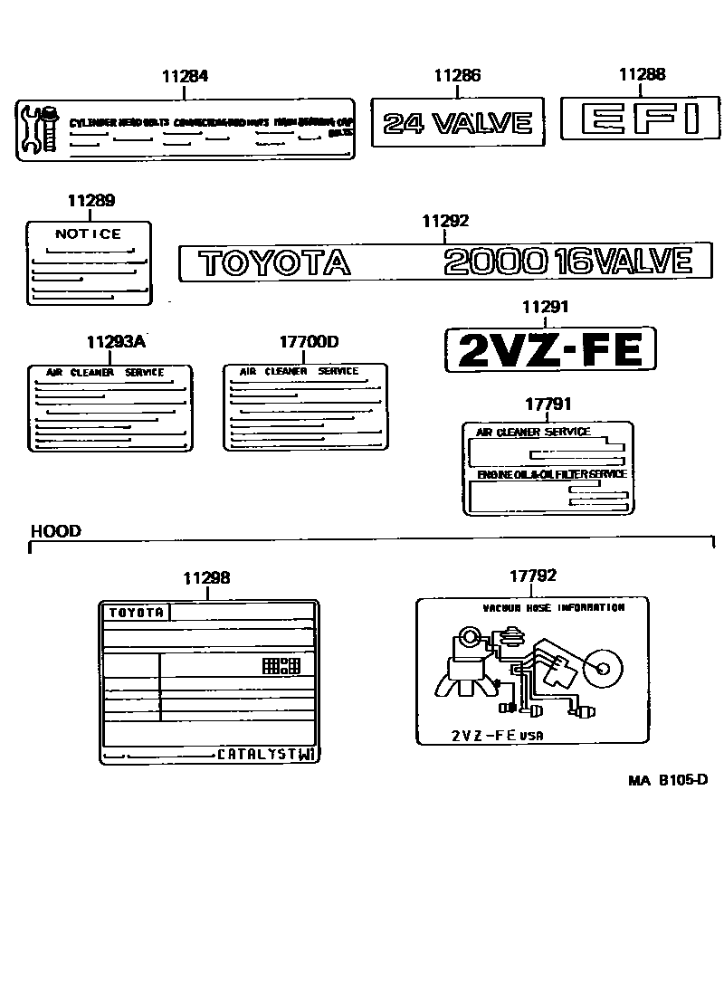 Toyota CAMRY 警示铭牌和名称铭牌(发动机) EPC diagram — MAB105D
