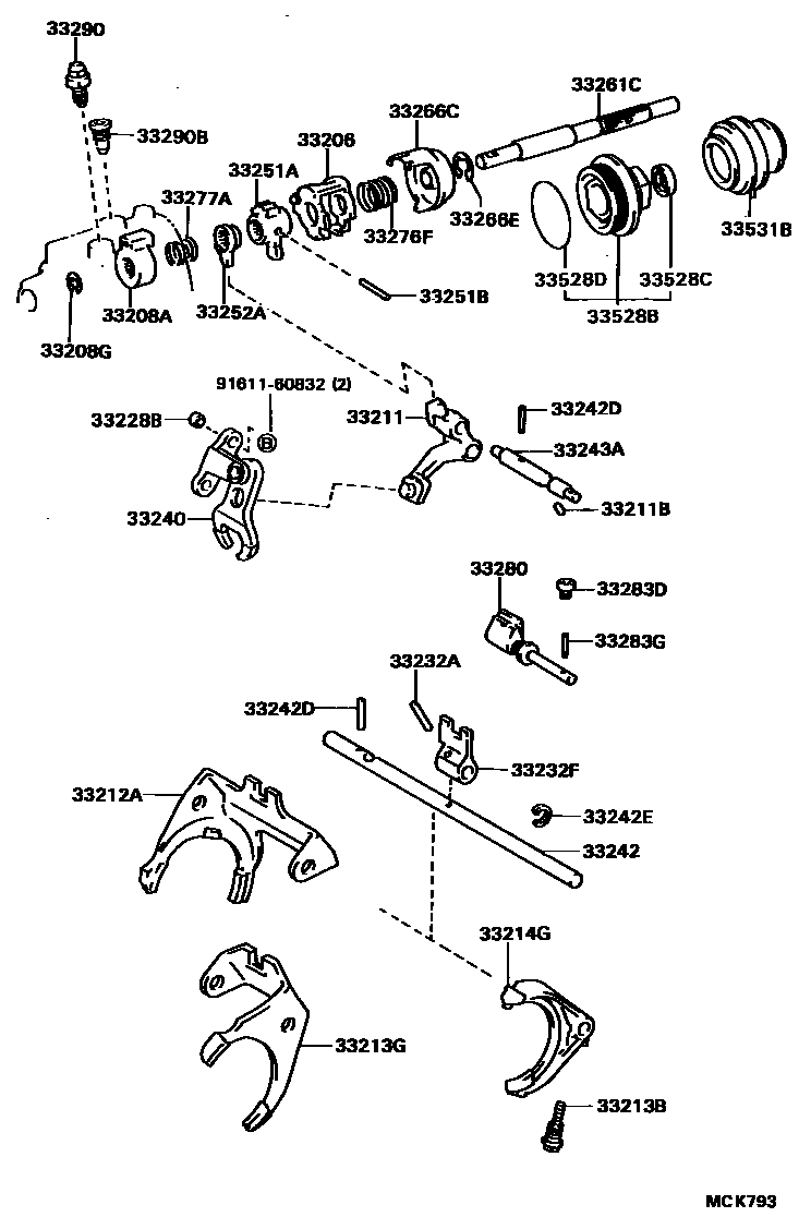 Toyota CAMRY 换档拨叉和换档杆轴(MTM) EPC diagram — MCK793