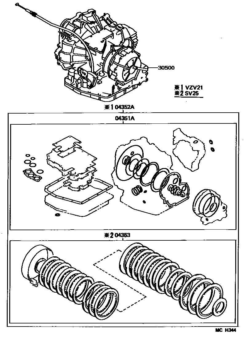 Toyota CAMRY 传动桥或变速器总成和衬垫组件(ATM) EPC diagram — MCH344
