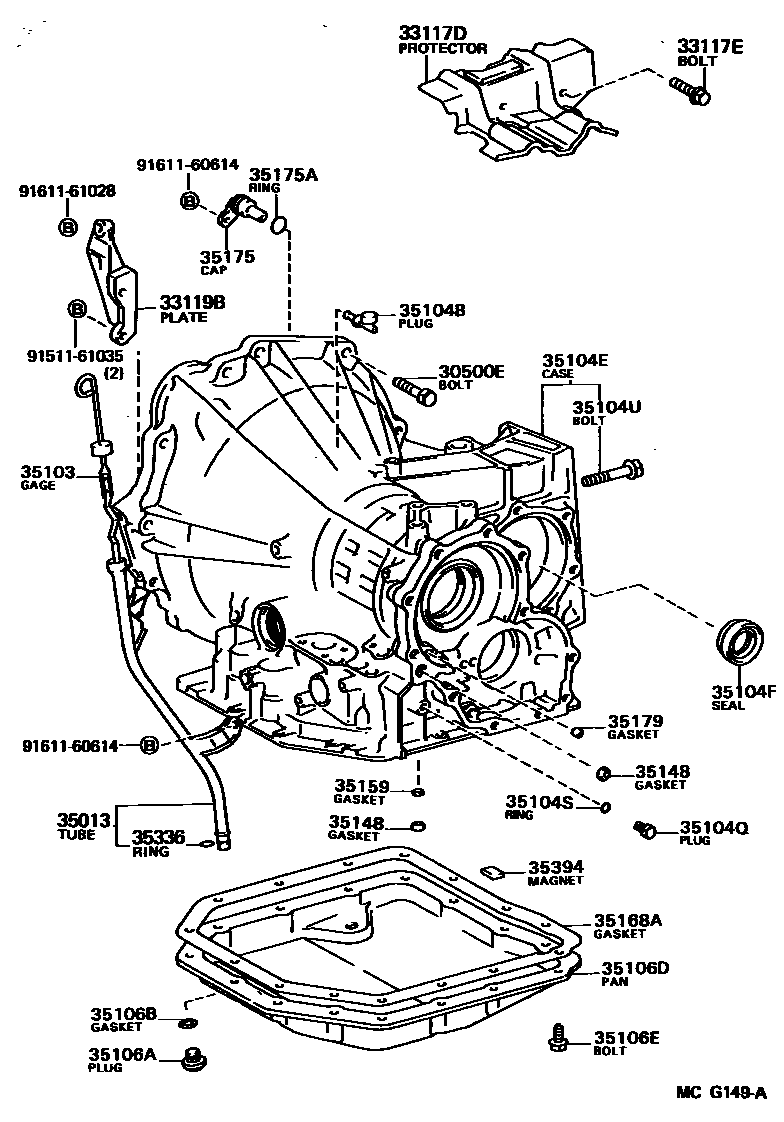 Toyota CAMRY 变速器壳和油底壳(ATM) EPC diagram — MCG149A