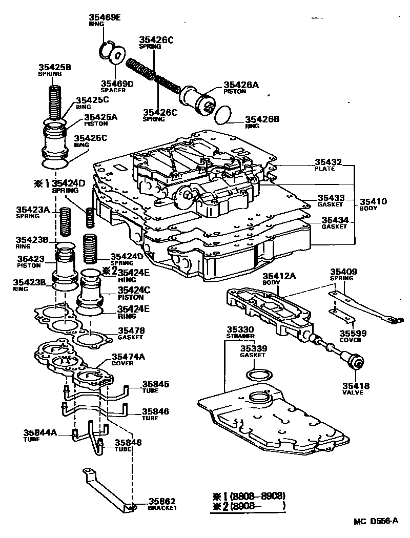 Toyota CAMRY 阀体和滤油网(ATM) EPC diagram — MCD556A