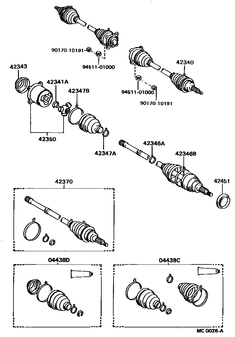 Toyota CAMRY 后桥半轴和后桥轮毂 EPC diagram — MCG026A