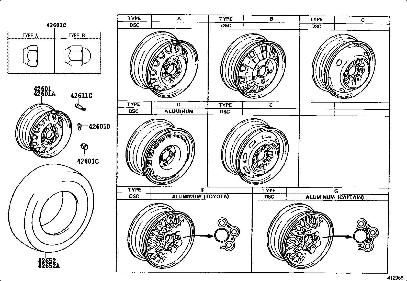 Toyota CAMRY 车轮和车轮盖 EPC diagram — 412968