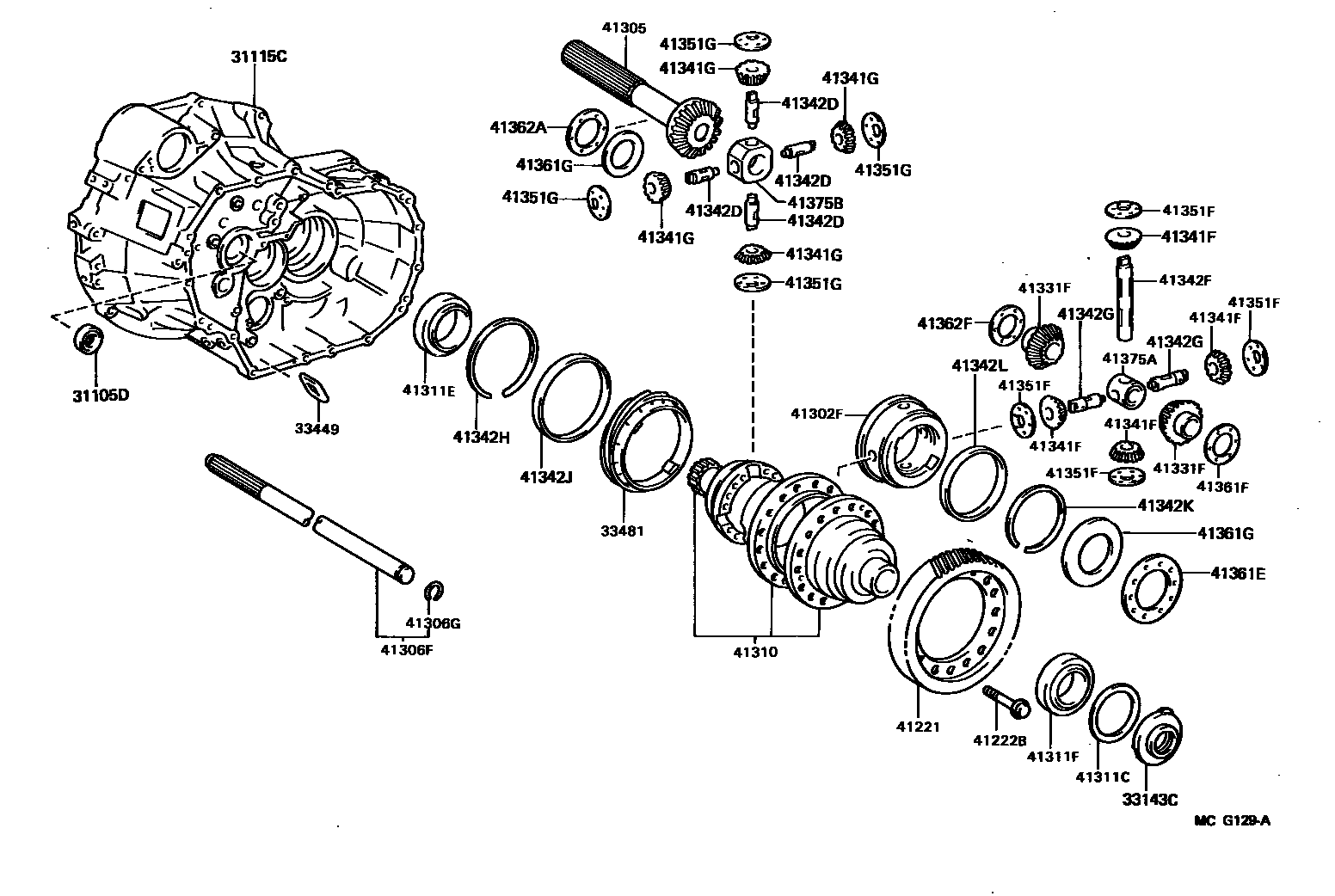 Toyota CAMRY 前桥壳和差速器 EPC diagram — MCG129A