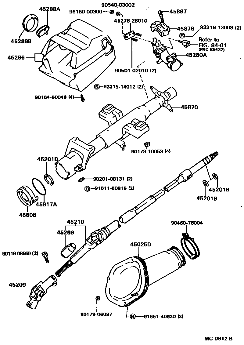 Toyota CAMRY Steering Column & Shaft EPC diagram — MCD912B