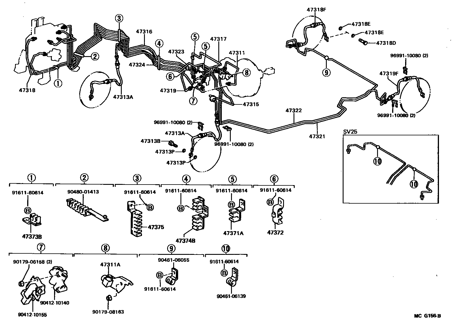 Toyota CAMRY 制动配管和卡箍 EPC diagram — MCG156B