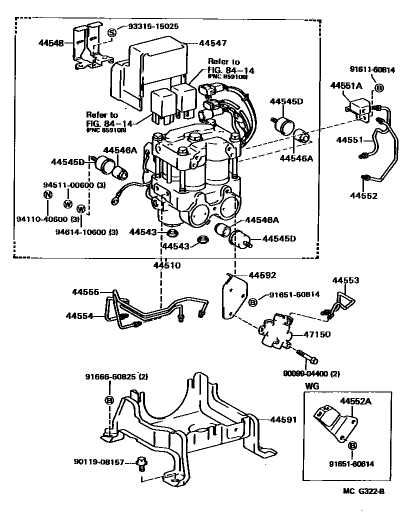 Toyota CAMRY 制动配管和卡箍 EPC diagram — MCG322B