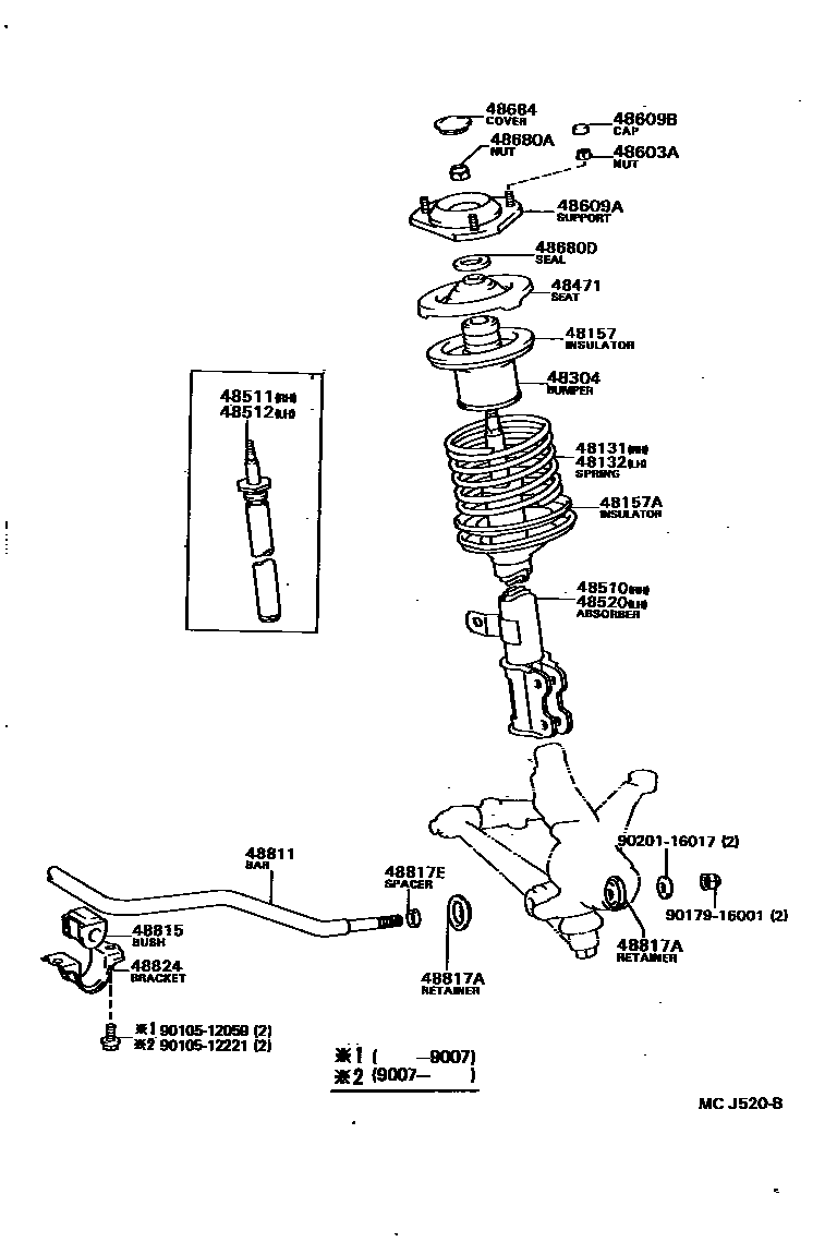 Toyota CAMRY Front Spring & Shock Absorber EPC diagram — MCJ520B