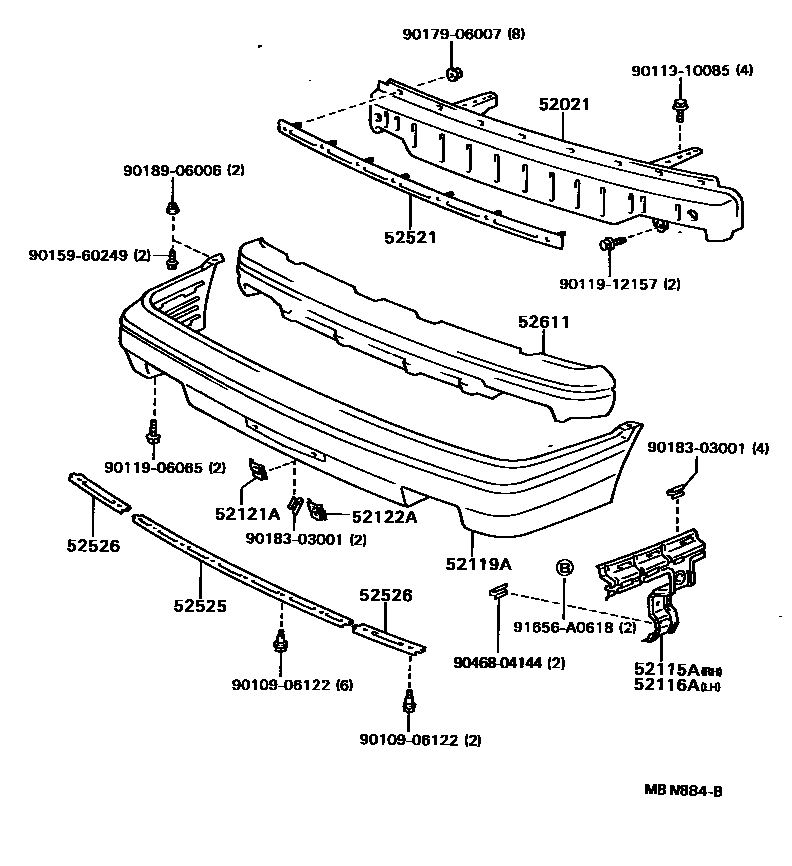 Toyota CAMRY 前保险杠及附件 EPC diagram — MBN884B