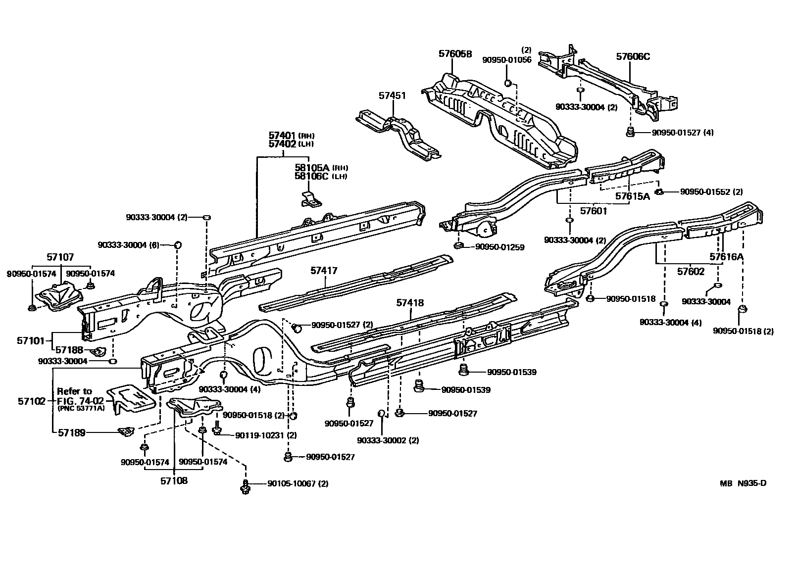 Toyota CAMRY Floor stringers EPC diagram — MBN935D
