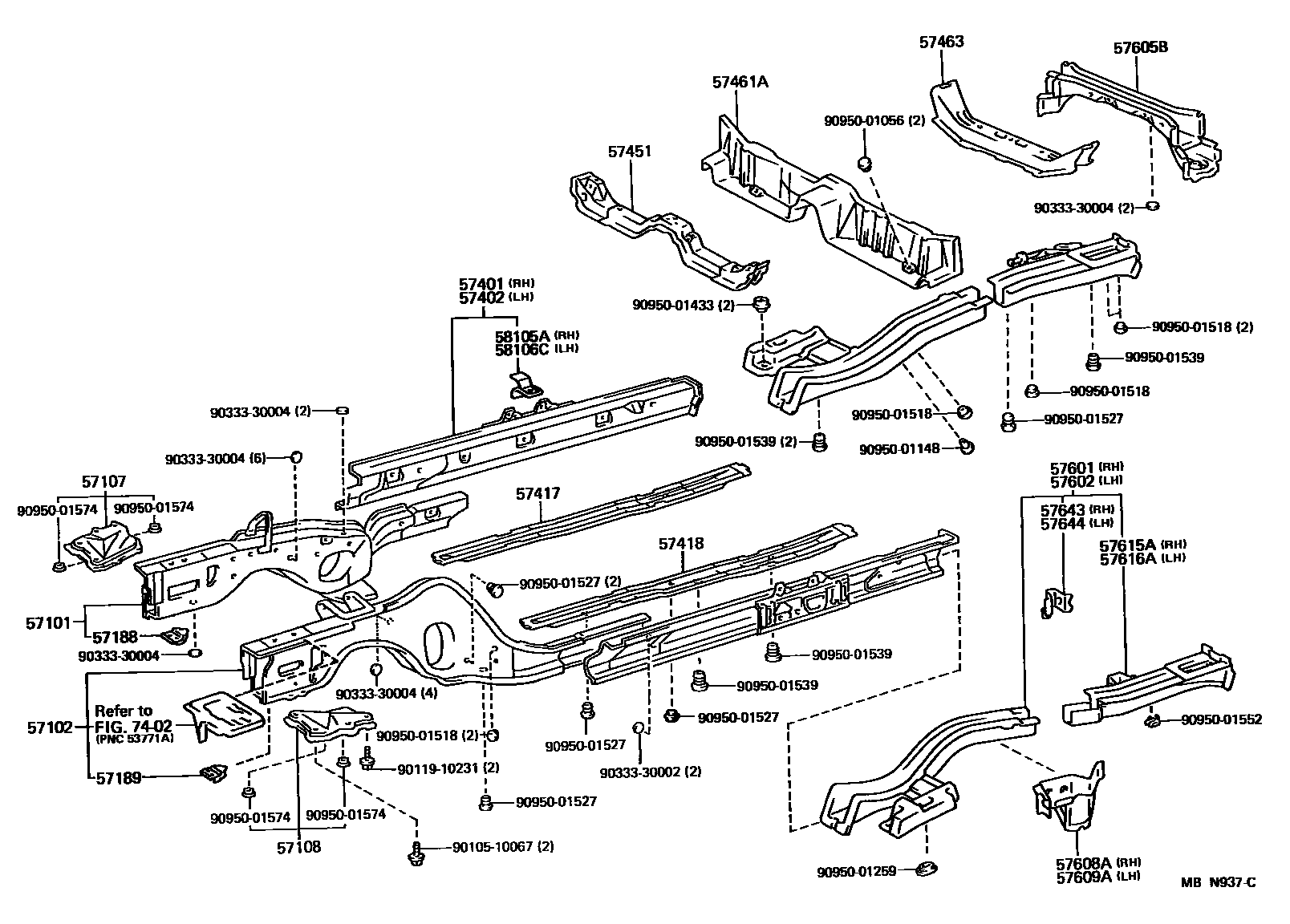 Toyota CAMRY Floor stringers EPC diagram — MBN937C