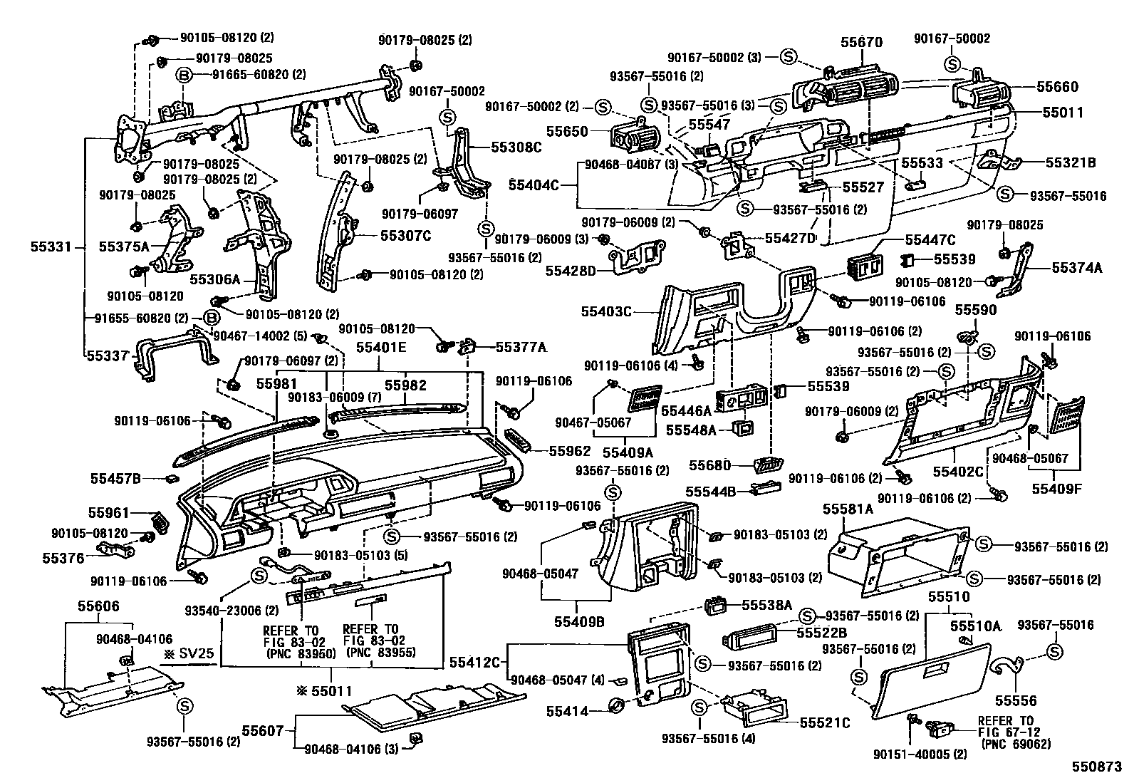 Toyota CAMRY 仪表板和手套箱 EPC diagram — 550873