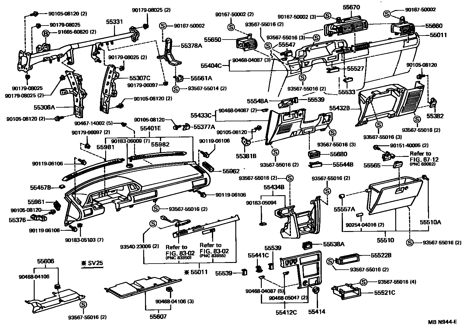 Toyota CAMRY 仪表板和手套箱 EPC diagram — MBN944E