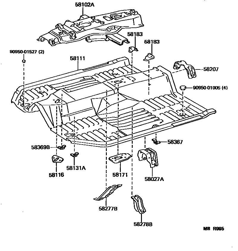 Toyota CAMRY 浅盘形地板和车身下背板 EPC diagram — MBR995