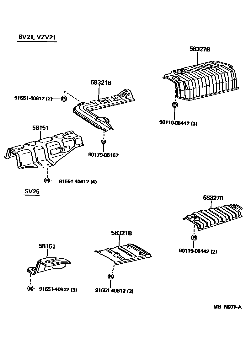 Toyota CAMRY 地板隔热垫 EPC diagram — MBN971A
