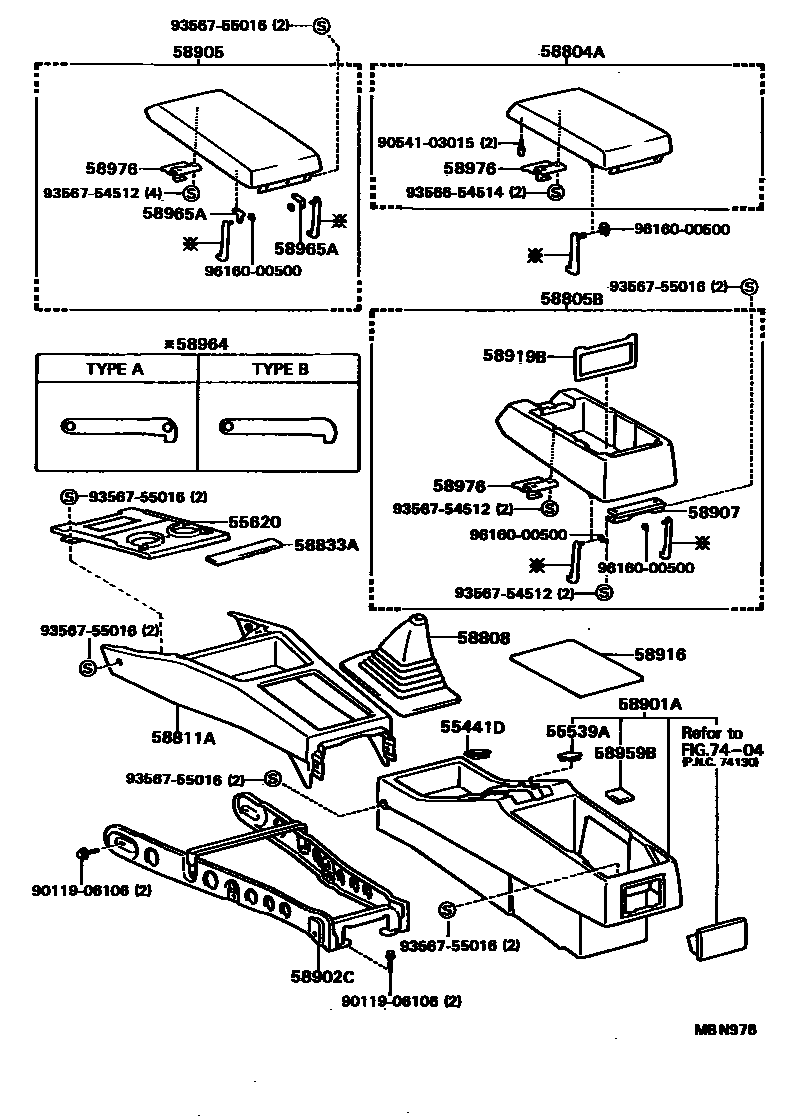 Toyota CAMRY 中央扶手箱和支架 EPC diagram — MBN976