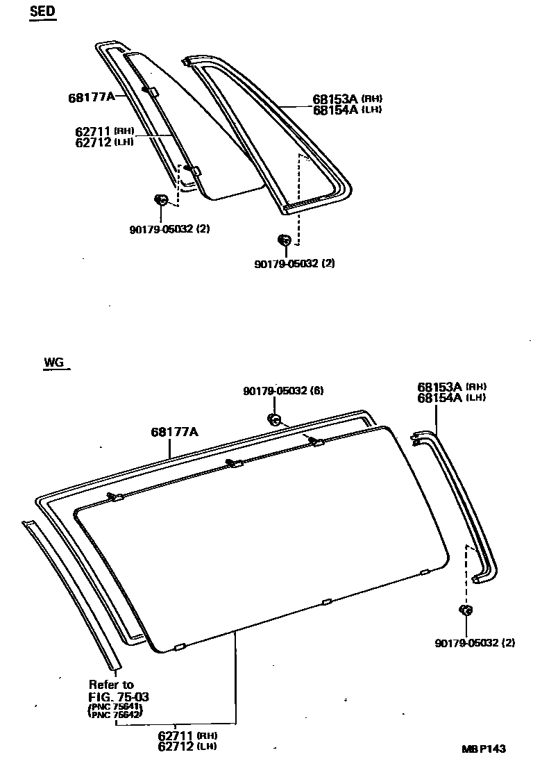 Toyota CAMRY 角窗 EPC diagram — MBP143