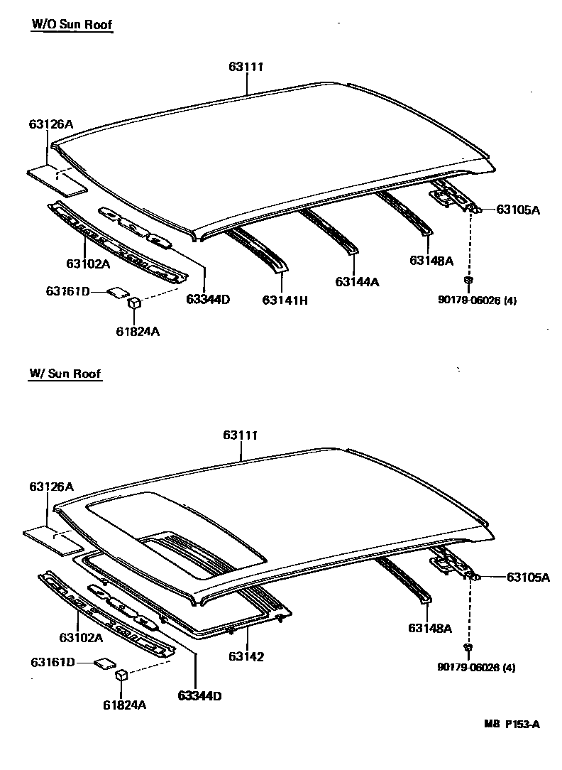 Toyota CAMRY 天窗板和背窗玻璃 EPC diagram — MBP153A