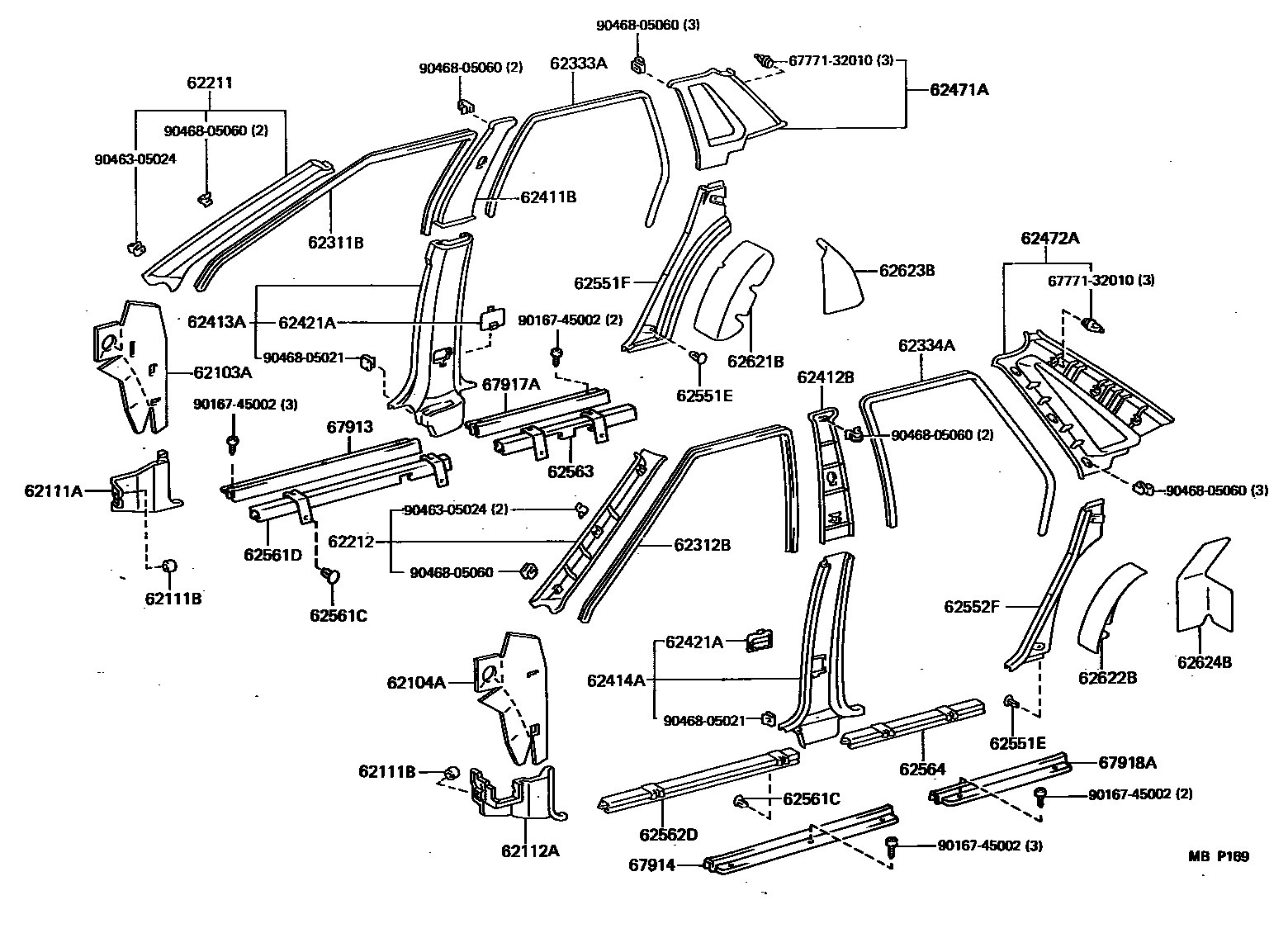Toyota CAMRY 内饰板和车门防水胶条 EPC diagram — MBP169