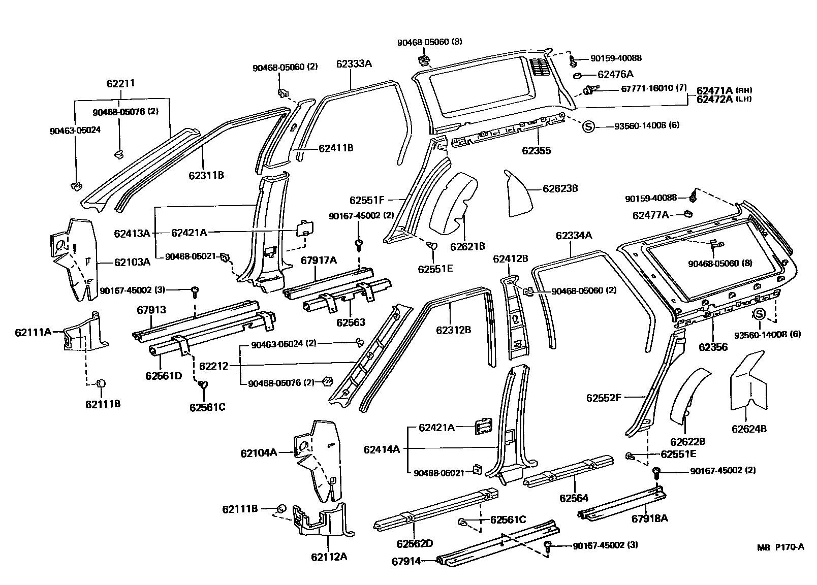 Toyota CAMRY 内饰板和车门防水胶条 EPC diagram — MBP170A