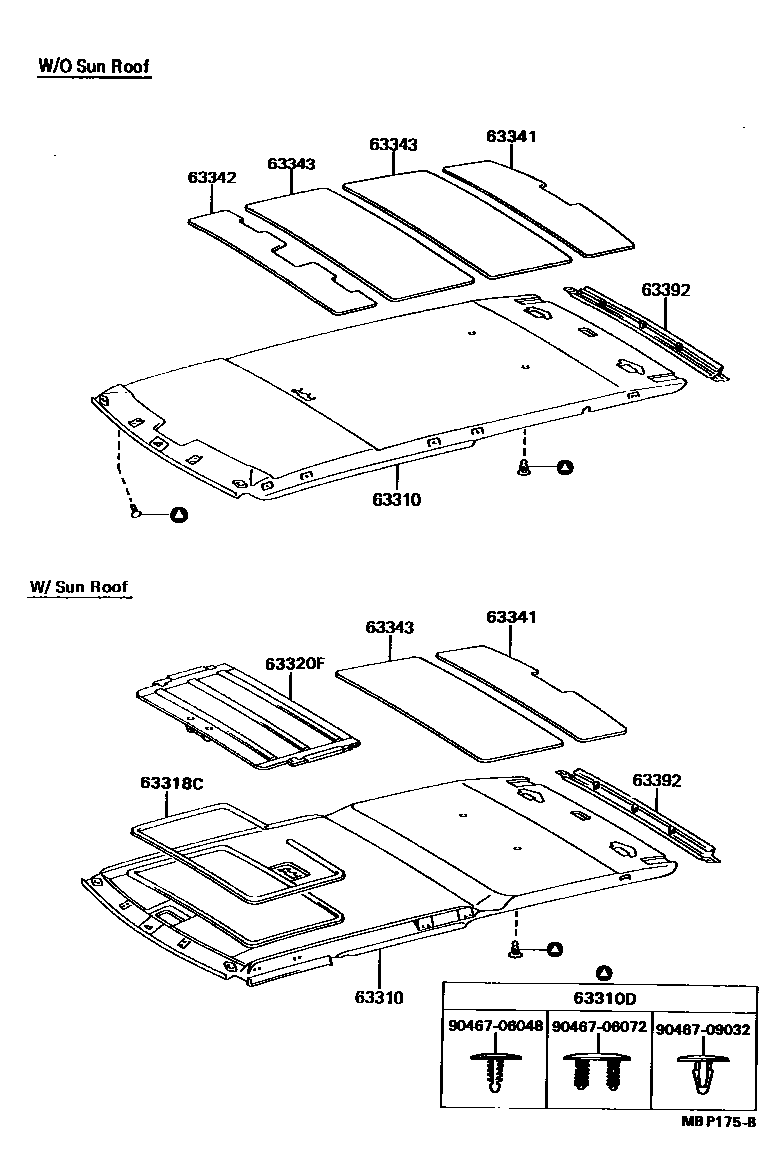 Toyota CAMRY 车顶内衬和消声垫 EPC diagram — MBP175B