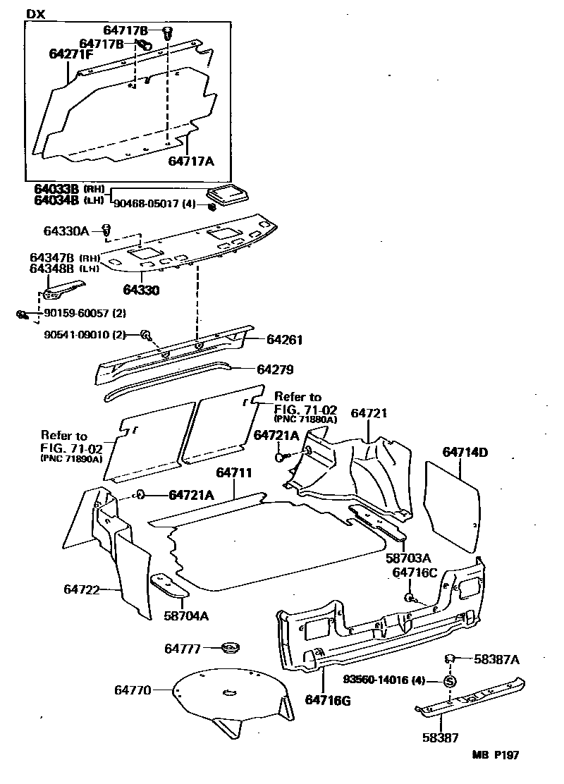 Toyota CAMRY 杂物箱板和行李箱垫 EPC diagram — MBP197