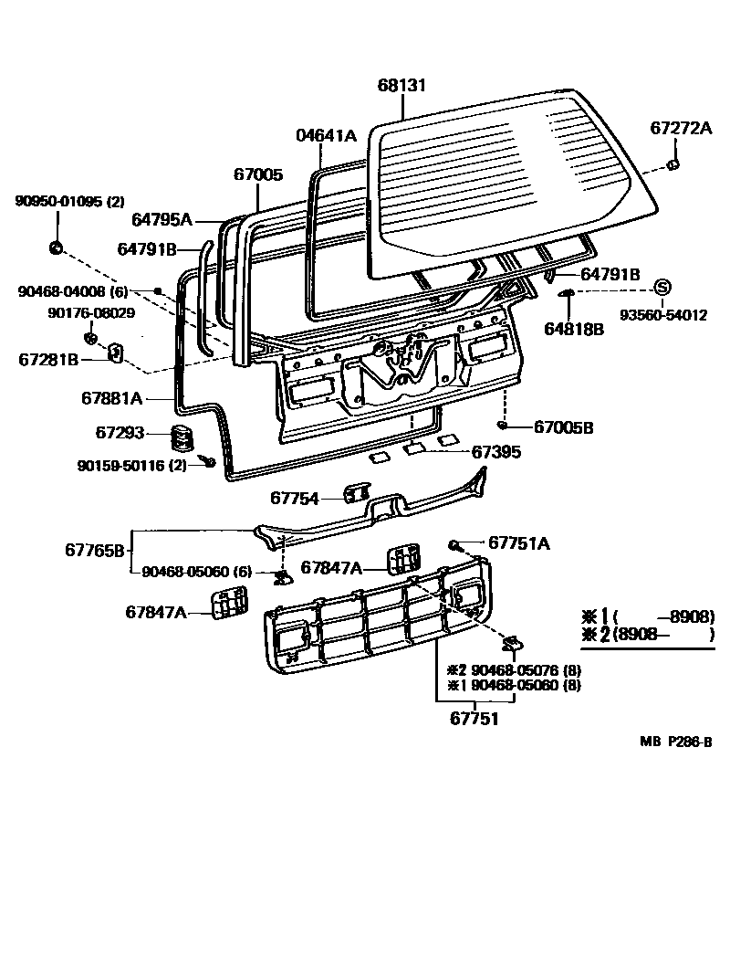 Toyota CAMRY 背门板和背门玻璃 EPC diagram — MBP286B