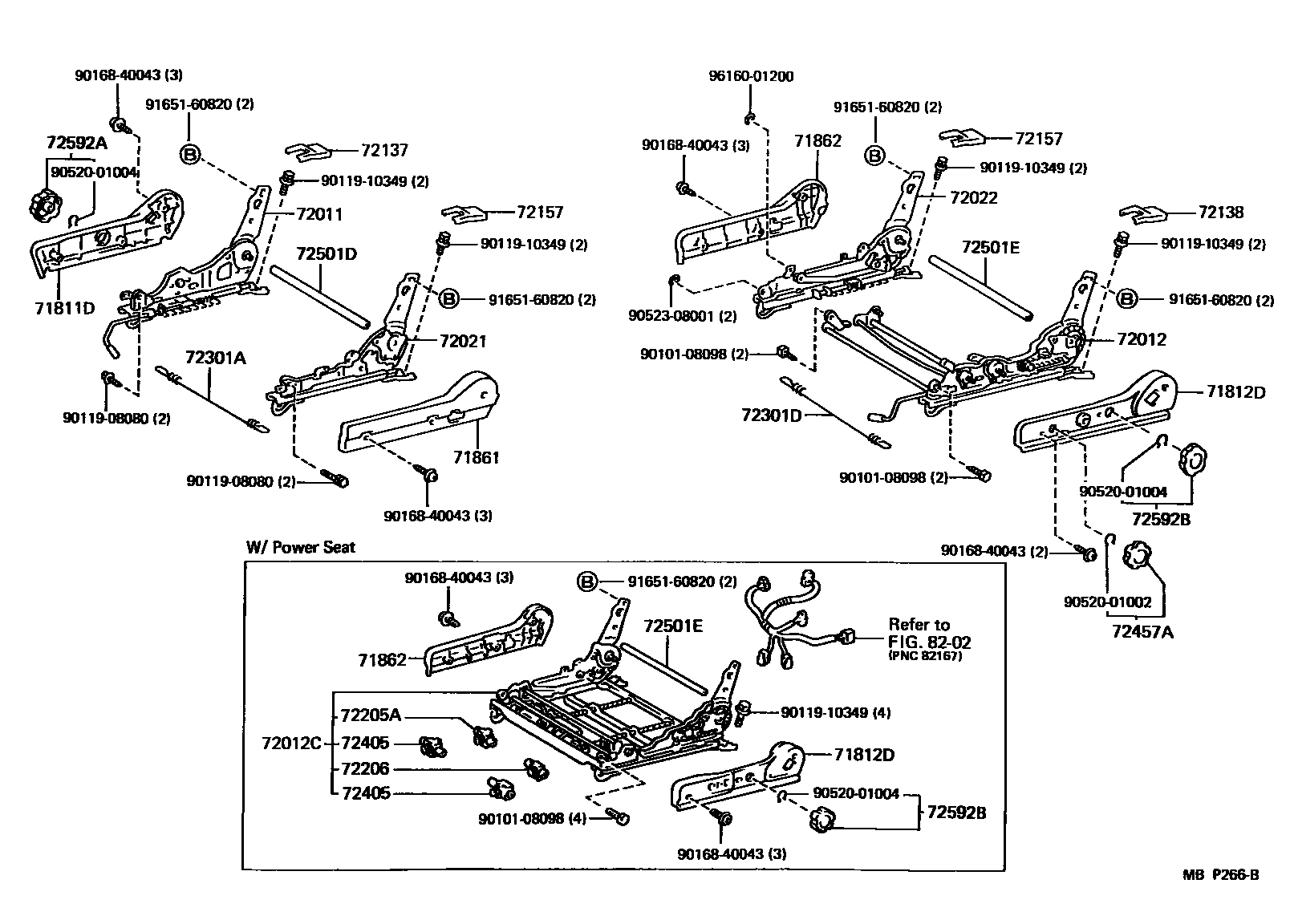 Toyota CAMRY 前排座椅和座椅滑轨 EPC diagram — MBP266B