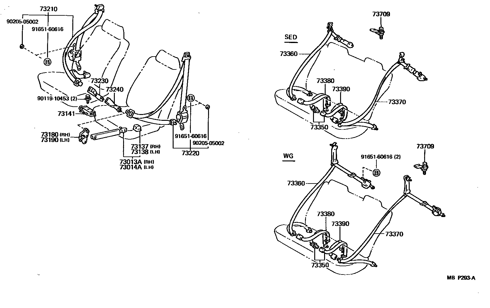 Toyota CAMRY 安全带和儿童保护座椅 EPC diagram — MBP293A