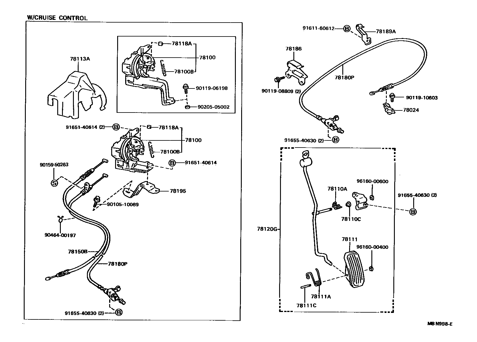 Toyota CAMRY accelerator pedal connecting rod EPC diagram — MBN998E