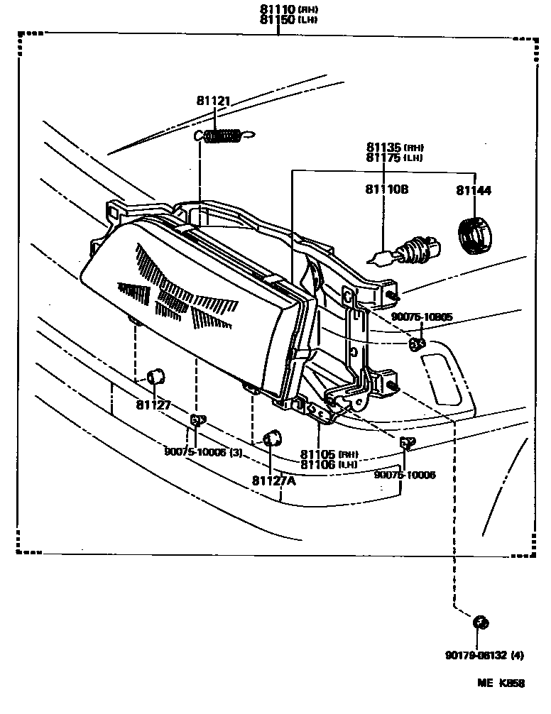 Toyota CAMRY Headlamp EPC diagram — MEK858