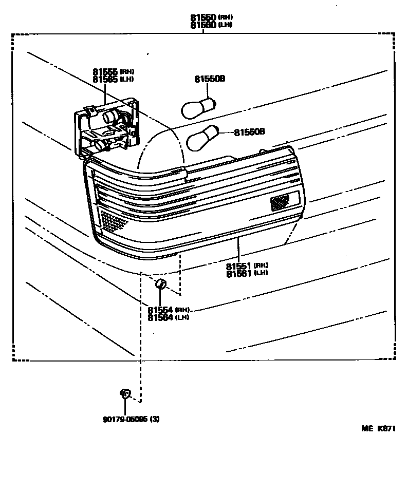 Toyota CAMRY 后组合灯 EPC diagram — MEK871