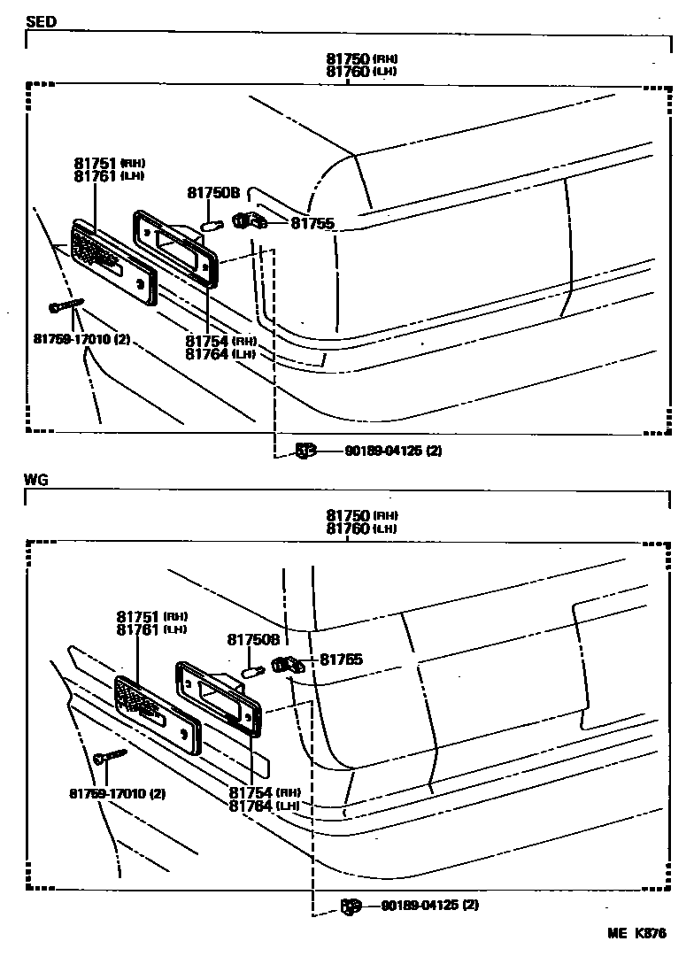Toyota CAMRY 后侧标示灯 EPC diagram — MEK876