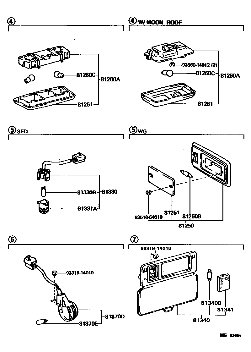 Toyota CAMRY 车内灯 EPC diagram — MEK885