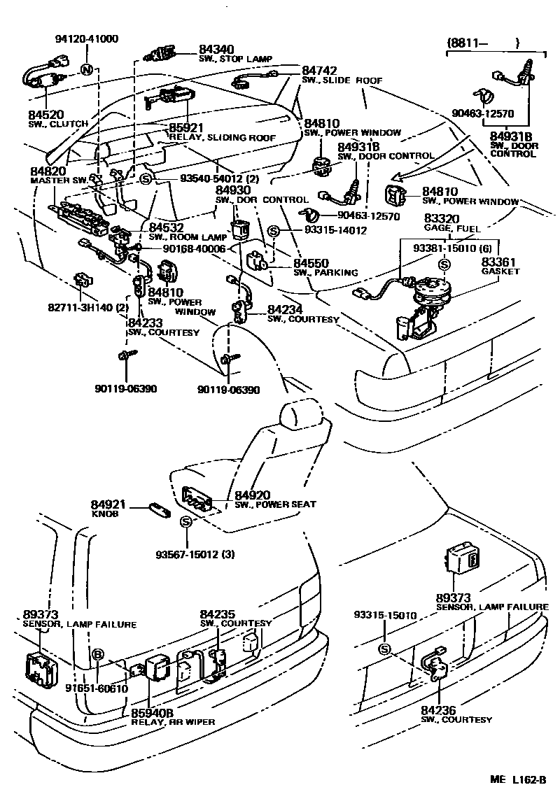 Toyota CAMRY 开关和继电器和ECU EPC diagram — MEL162B