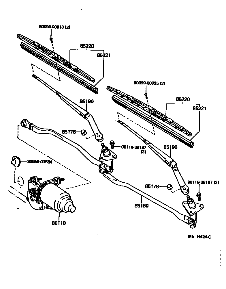 Toyota CAMRY 挡风玻璃刮水器 EPC diagram — MEH424C
