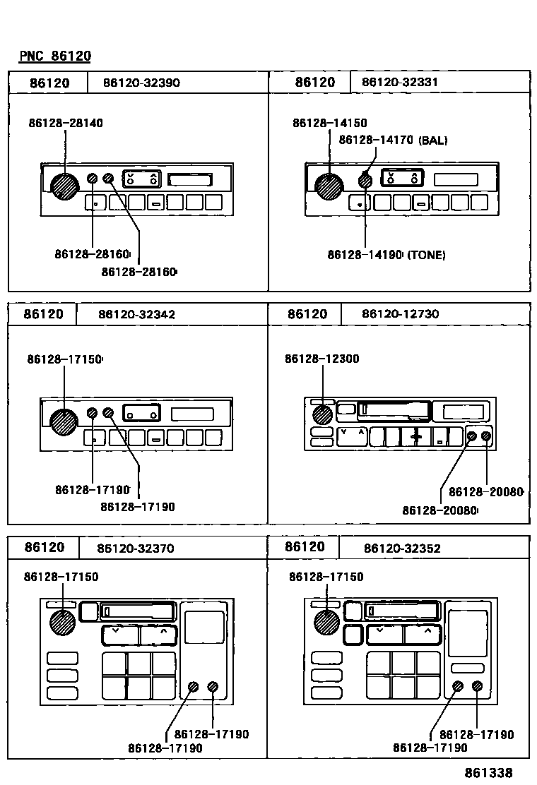 Toyota CAMRY 收音机、放大器和冷凝器 EPC diagram — 861338