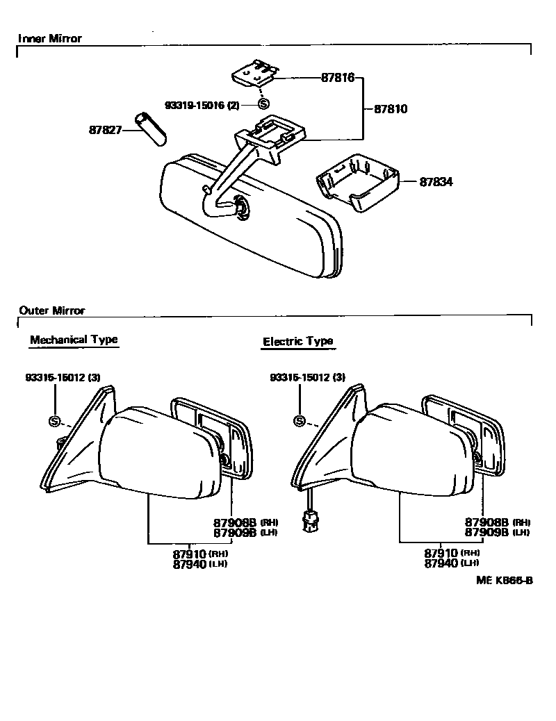 Toyota CAMRY 后视镜 EPC diagram — MEK866B