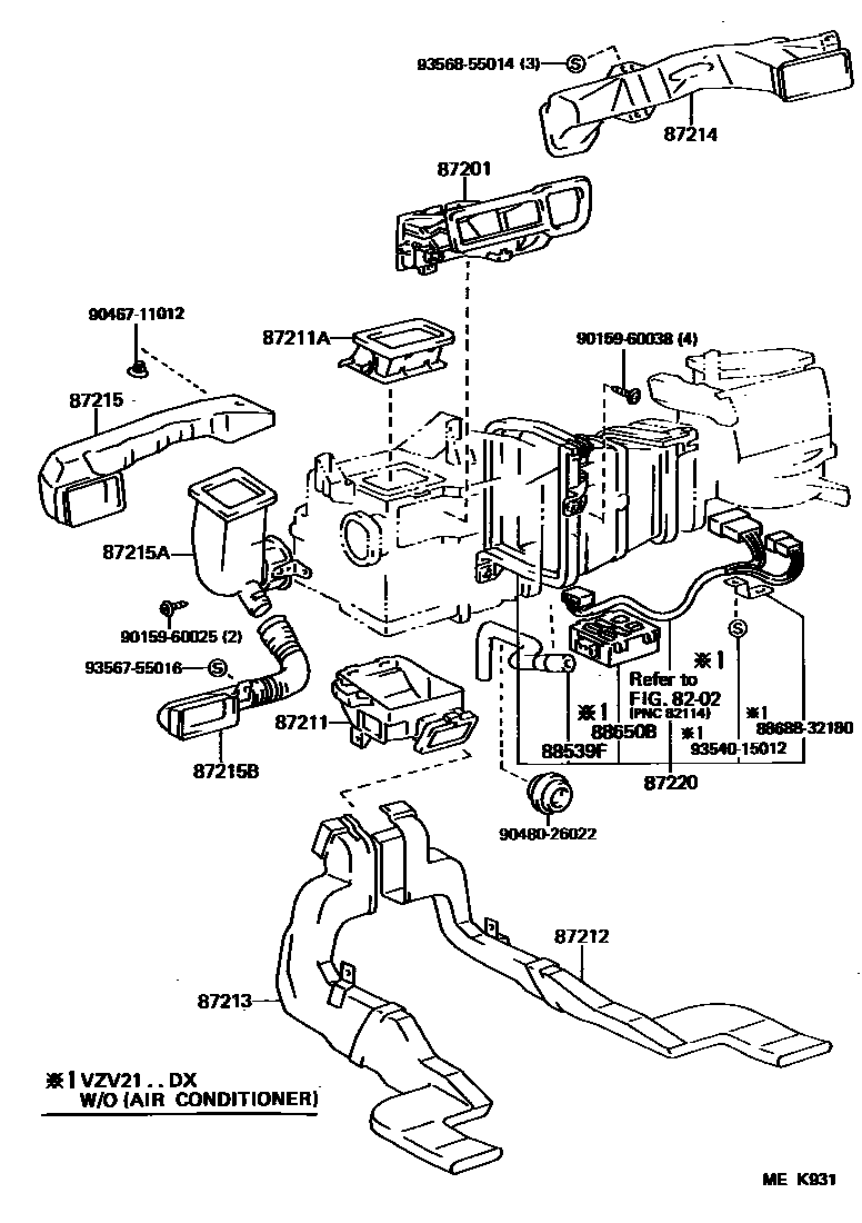 Toyota CAMRY 暖风和空调系统 - 控制器和风管 EPC diagram — MEK931