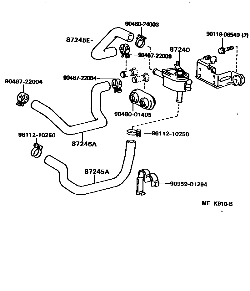 Toyota CAMRY 暖风和空调系统 - 水管 EPC diagram — MEK910B