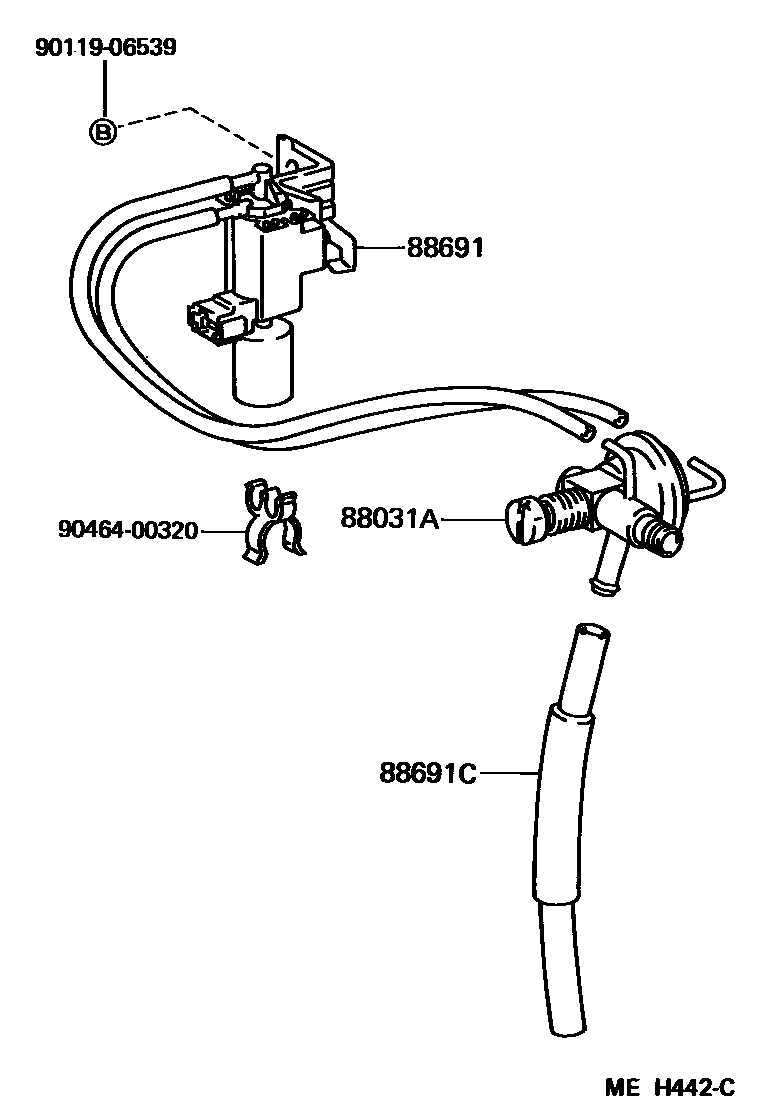 Toyota CAMRY 暖风和空调系统 - 真空管 EPC diagram — MEH442C