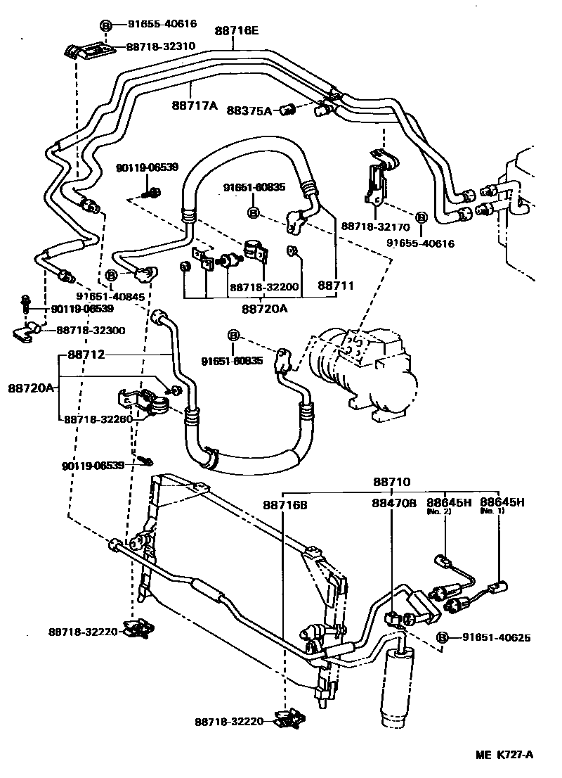 Toyota CAMRY Heating & Air Conditioning - Cooler Piping EPC diagram — MEK727A