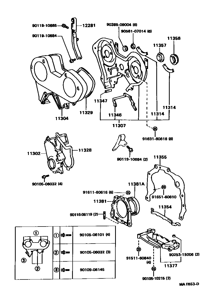 Toyota CAMRY Timing Gear Cover & Rear End Plate EPC diagram — MAE653D