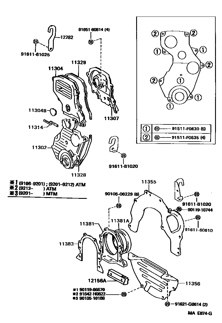 Toyota CAMRY Timing Gear Cover & Rear End Plate EPC diagram — MAE874G
