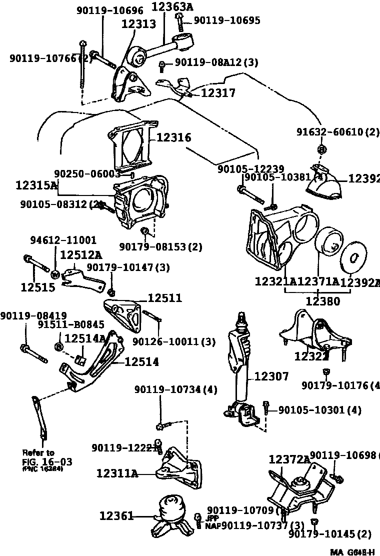 Toyota CAMRY Engine Mounting EPC diagram — 116822