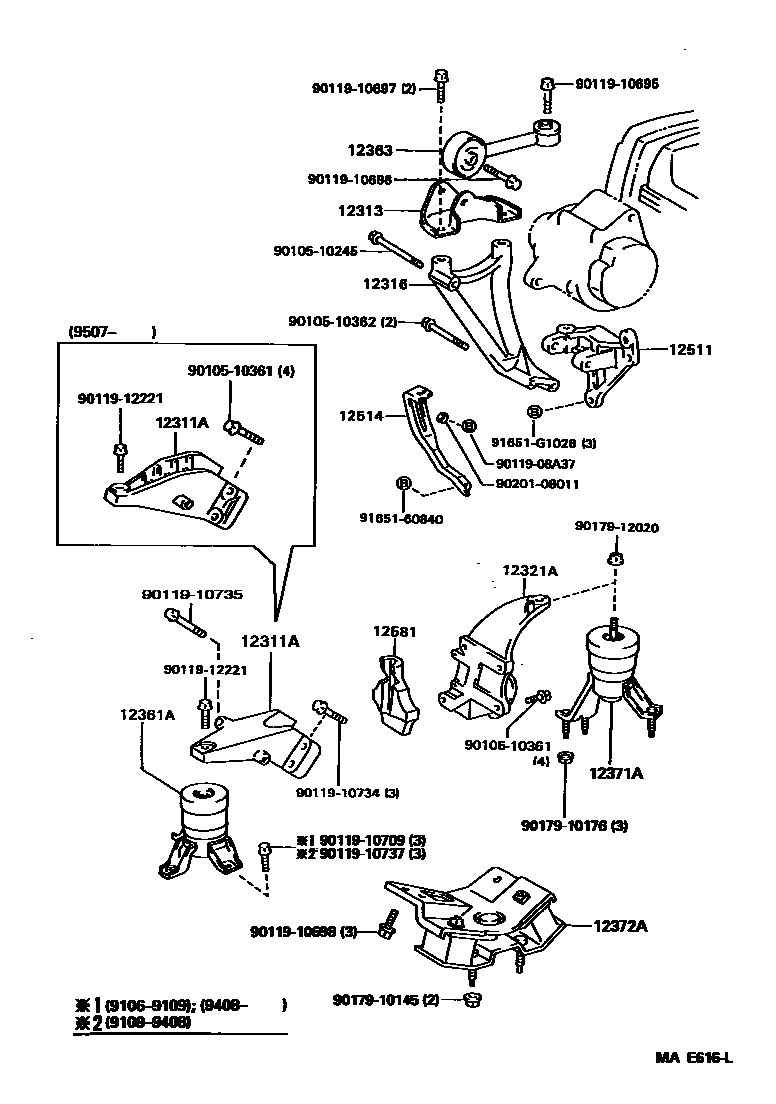 Toyota CAMRY Engine Mounting EPC diagram — MAE616L