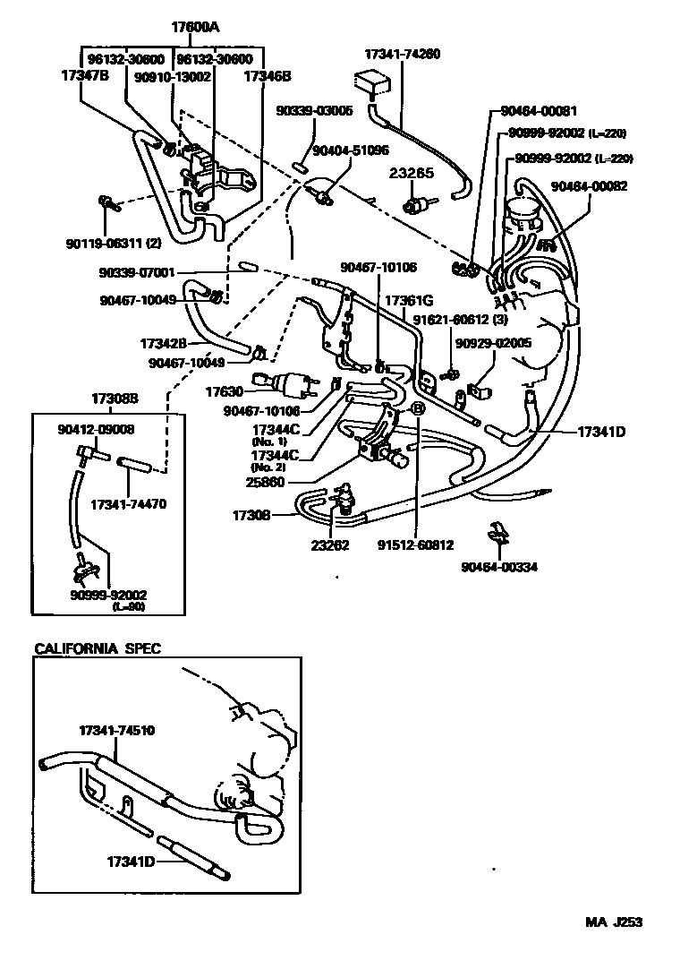 Toyota CAMRY vacuum tube EPC diagram — MAJ253